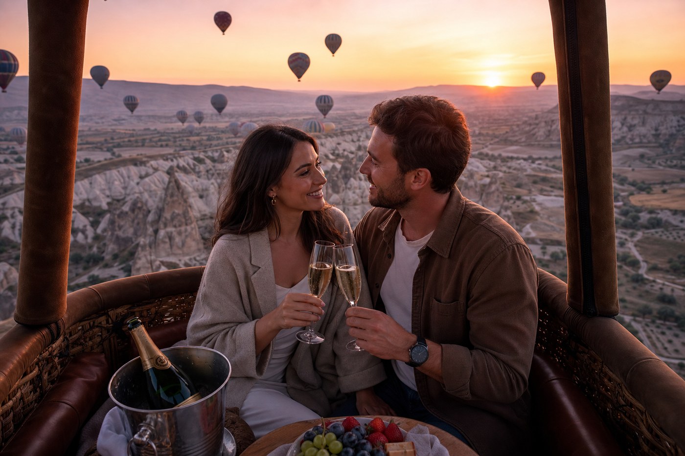 Özel romantik balon uçuşu çiftler için